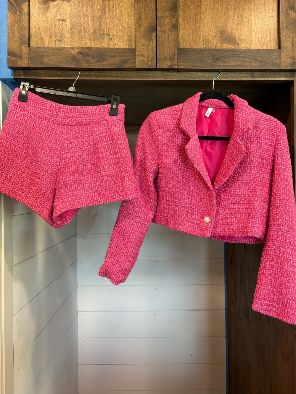 Girls' Hot Pink Tweed Cropped Jacket & Shorts Set